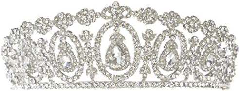 PLDJewelry Silver Diamond Shape Rhinestone Clear Crystal Wedding &amp; Princess Crown for Brides