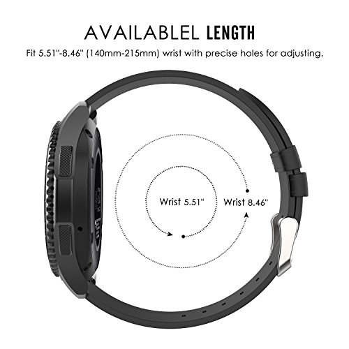 MoKo Samsung Gear S3 Frontier / Classic / Moto 360 2nd Gen 46mm Armband – Premium Soft Echt Leder Uhrenarmband Lederarmband Uhr Band Ersatzband für Samsung Gear S3 Classic Samrtwatch, Schwarz - 7