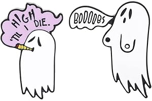 HUAQIGUO Niedliche Raucher-Boo-Geist-Emaille-Brosche, Cartoon, Damen und Herren, Denim-Jacken, Anstecknadeln, Rucksack, Abzeichen, Kinder-Modeschmuck, Geschenke, weiß, Legierter Stahl