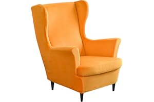 Mingfuxin Wingback Chair Covers 2 Piece Set Stretch Wing Chair Cushion Sofa Slipcover, Removable Velvet Wing Back Armchair Slipcovers Furniture Protector for Living Room Bedroom Hotel