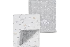 CREVENT 2 Pezzi 75 x 100 cm Coperte Calde Carine Accoglienti Soffici per Neonati Biancheria da Letto Bambini Culla Passeggino - Nuvola grigia e Notte Minky