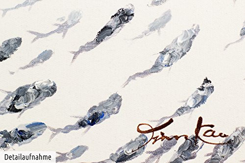 KunstLoft® Painting 'In the vortex of the shoal' 80x80cm | hand-painted canvas wall art | Shoal of fish blue artwork | Unique signed mural | Artistic Acrylic painting on canvas | Modern Art Picture