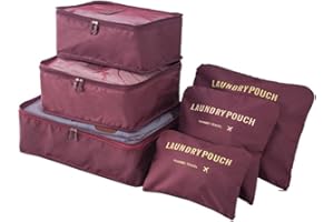 EASEHOME - Set di 6 borse organizer da viaggio, impermeabili, per vestiti, scarpe, biancheria intima, cosmetici, vinaccia, L,