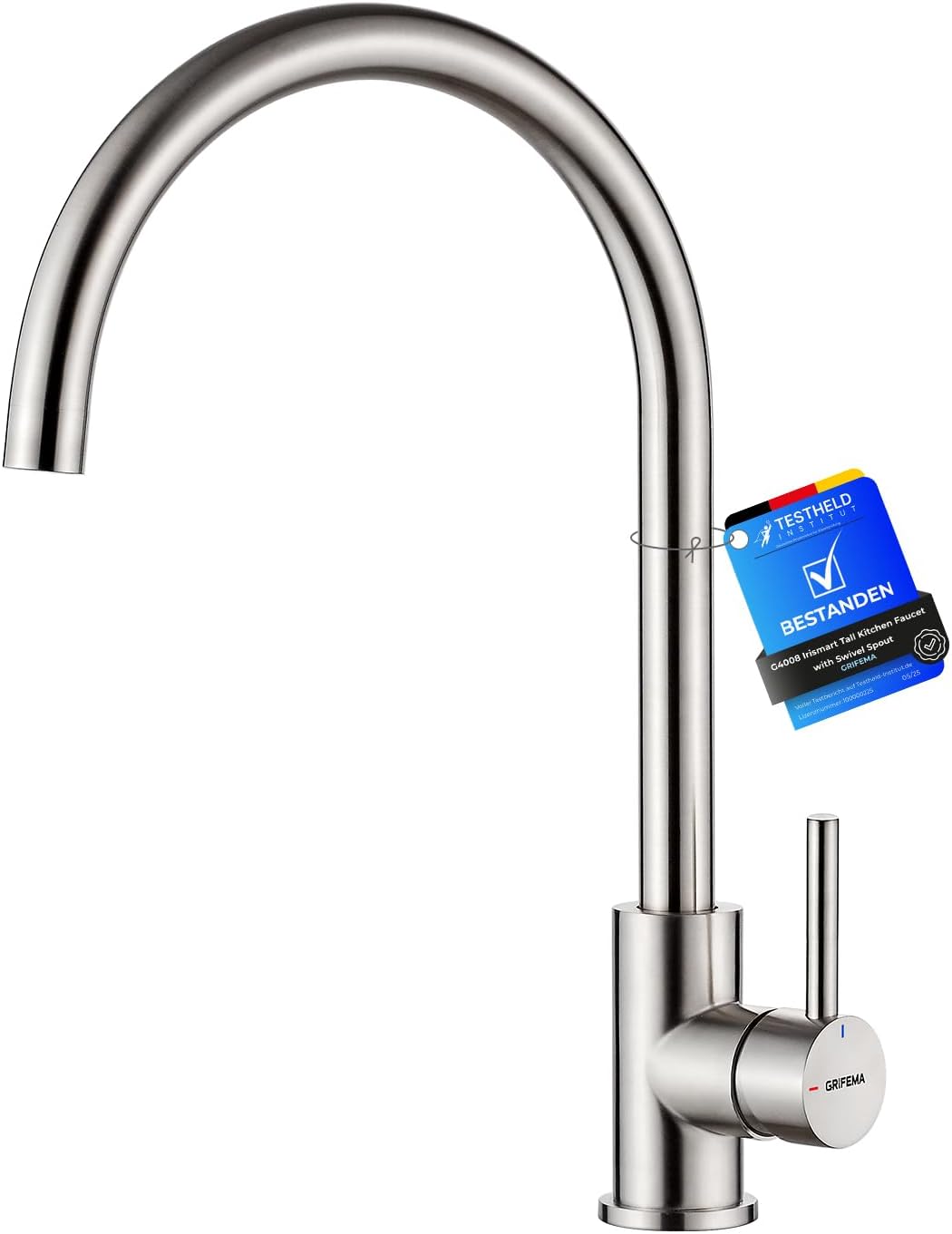 GRIFEMA Irismart G4008 Grifo de Cocina Alto con Caño Giratorio, Mezclador de Fregadero, Cold Start, Ahorro de Energía, Acero Inoxidable [Exclusivo en Amazon]
