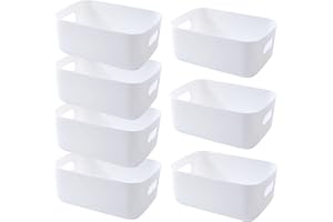 EURXLQ 7 Plastikowy Kosz do Przechowywania z uchwytami,Pogrubiony Organizer łazienkowy Szafka Kuchenna Kosze do Przechowywania Plastikowe Pudełko do łazienki Kuchnia (Biały, 20×15×7 cm)