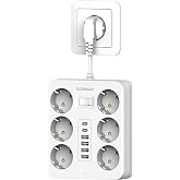 Power Strips, Thief Sockets with 6 USB Ports and 6 Outlets | (4 USB A+2 USB C) Extension Plug 2500W/10A, Multiple Socket for
