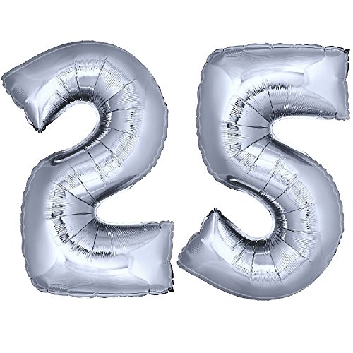 DekoRex ® Folienballon Zahlenballon Heliumballon Luftballon Geburtstag Deko 120cm Zahl Silber 25