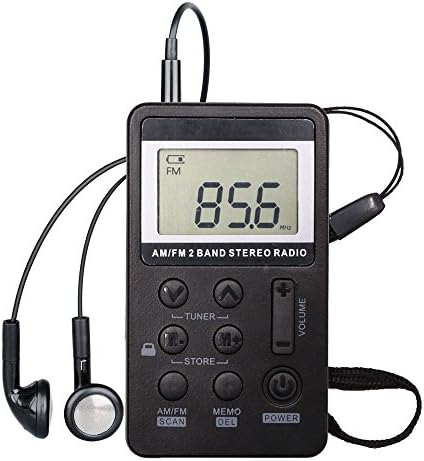 Pocket Radio, Digital AM/FM Radio Portable Digital Tuning Stereo Radio with Earphone for Walk (Black)