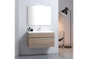 Kiamami Valentina Mobile Bagno sospeso da 90cm Quercia Naturale con lavabo Serie Sole