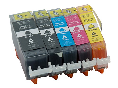 5er Set kompatible Druckerpatronen für CANON PGI-525 / CLI-526 mit CHIP | je 1x BK/PBK/C/M/Y | ersetzt Tintenpatronen für Canon Pixma IP4850 IP4950 IX6550 MG5150 MG5250 MG5350 MG6150 MG6250 MG8150 MX885 MX715 MX895