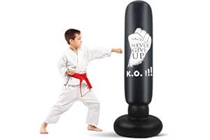 Lseqow Sac de frappe gonflable pour enfants - Sac de boxe autoportant pour la pratique du karaté et du taekwondo - 157,5 cm