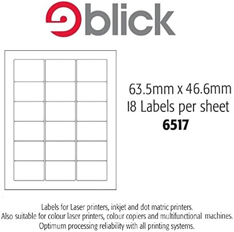 100 Sheets of Blick A4 Sticky Computer Labels 18 Label Per Sheet (63.5mm x 46.6mm) Inkjet Laser Copier Printer