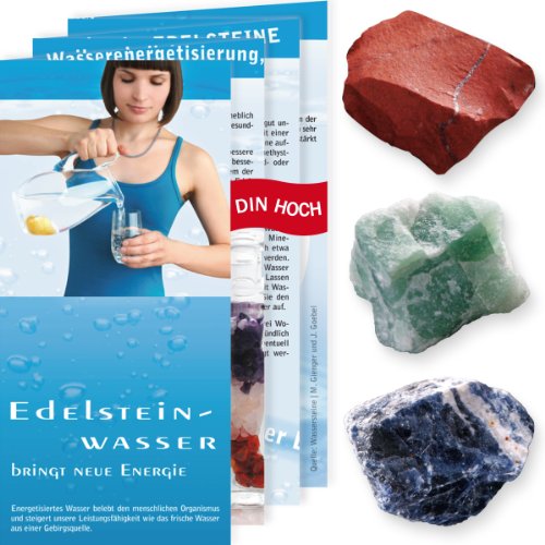Preisvergleich Produktbild Wassersteine Set Entschlackung - Roter Jaspis, Aventurin, Sodalith 100 Gramm Rohsteine + Edelsteinwasser Broschüre + 3 Edelsteinkarten
