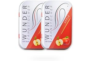 Wunder Zahnstocher - Zahnstocher mit Geschmack - Apfel - 200 Stück in Metallbox - intensiver Geschmack - frischer Atem - gegen Nägelkauen & Mundgeruch - Rauchentwöhnung - zuckerfrei