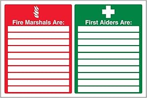 VSAFETY V Safety 13046BA-R Fire Marshals/First Aiders Sign - Landscape - 300mm x 200mm - 1mm Rigid Plastic, Green,Red
