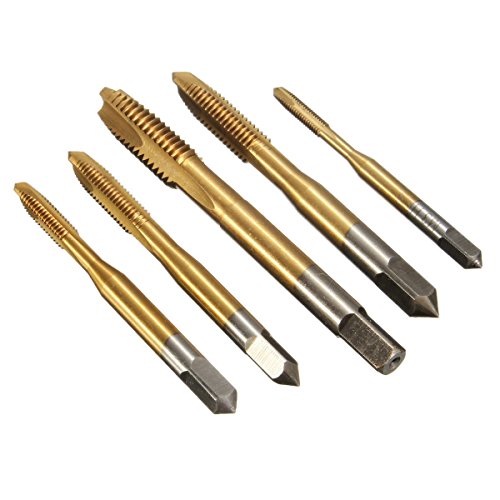 YKEZHU 5tlg. Gewindebohrer Set HSS Rechte Hand Handgewindebohrer Satz Schälanschnitt Titan-beschichtet M3-M8