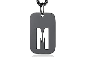 CHAINSPRO Mens Necklaces Gifts for Christmas Initial Pendant with Wheat Chain Stainless Steel Letter Necklace for Men Black Dog Tag Chain