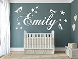  Wandschnörkel® Aufkleber AA130 Kindernamen Schmetterlinge+ Sterne Namen Spruch Wandtattoo Kinderzimmer Türschild Baby Mädchen Jungen Türaufkleber, personalisiert ++VIELE FARBEN
