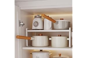 BAIEUEJO Shelf Insert, Kitchen Cupboard Organiser with Non-Slip Mat, Kitchen Cabinet Insert, for Kitchen/Bathroom/Table Top/Sideboard (White)