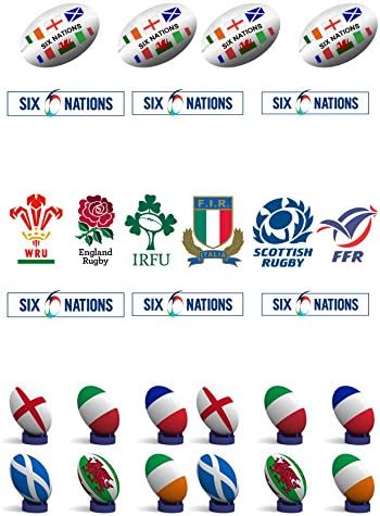 28 Stand Up Rugby Six Nations Themed Edible Wafer Paper Cake Toppers Decorations
