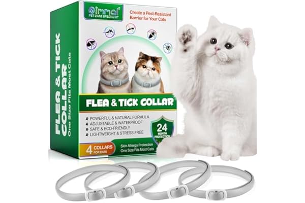 Collier Anti-puces et Anti-tiques pour Chat 4Pcs, 24 Mois de Protection Efficace, Protection Contre Les Allergies cutanées, Doux et Confortable, Ajustable et imperméable, Convient à Tous Les Chats