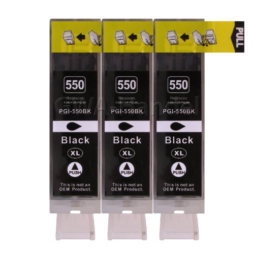 3 Druckerpatronen für Canon mit Chip, ersetzt PGI-550BK schwarz
