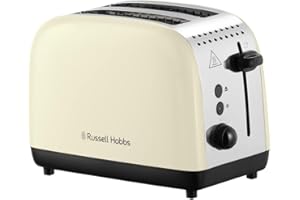 Russell Hobbs 2 Slice Lift & Look Toaster (Longer slots, 6 Browning levels, Defrost/Reheat/Cancel function, Removable Crumb Tray, 1670W, Cream & Stainless Steel Gloss finish) 26551