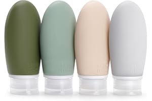 Opret Bottiglie da Viaggio 100ml in Silicone, 4 Pezzi Kit Contenitori da Viaggio Flaconi con Custodia per Shampoo, Liquidi and Lozione, Nessun BPA