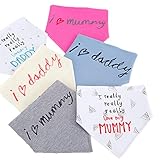HABI Babylätzchen I ♥ Daddy Mummy Weiches Bib Wasserdicht Lätzchen aus Baumwolle passen Neugeborenes Wasserdichtes Baby Lätzchen mit Klettverschluss 0-3 Jahre - 2