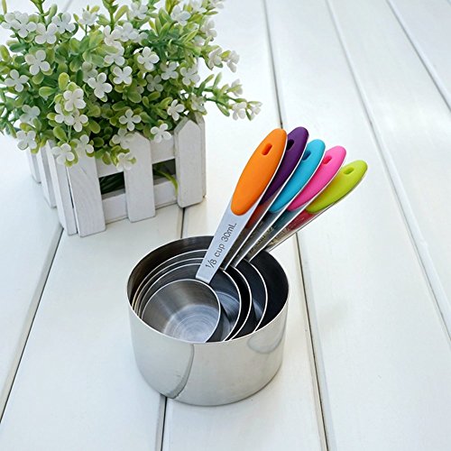 SUMERSHA Messlöffel-Sets Edelstahl stapelbare Messbecher Set mit trockenen und flüssigen Bestandteile mit Soft-Griffe 5 stk. - 5