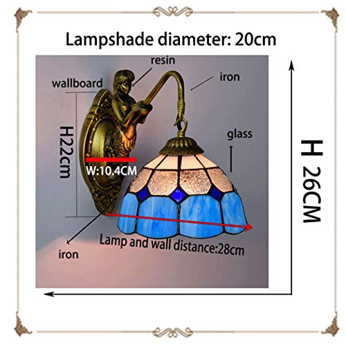 YJFFAN Europäische Retro-Mediterrane Wand Lampe, Hand Bemalte Glas Wandleuchten, Wohnzimmer-Esszimmer-Schlafzimmer-Bar-Club-Aisle-Leuchten, 8-Zoll, E27-Blau