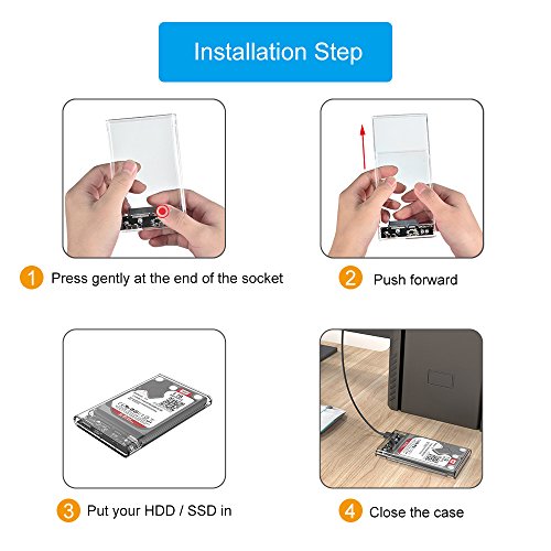 ELUTENG Externe Festplatte USB C 2.5 Zoll HDD Gehäuse Werkzeugloses 2TB USB C Gehäuse für 7 & 9.5mm SATA HDD / SSD USB 3.0 Typ-C Externes Festplattengehäuse Transparent - 4