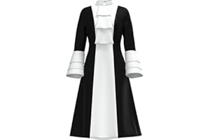 CAMDOM Priest Clergy Dress for Women Autumn/Winter Catholic Church Long Sleeve A Line Pleated Dress with Tab Collar
