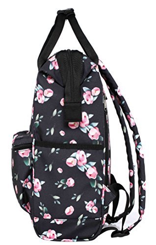 HotStyle DISA Fashion Blumen Damen Laptop Rucksack 14 zoll  44x27x17cm  - Rose Schwarz