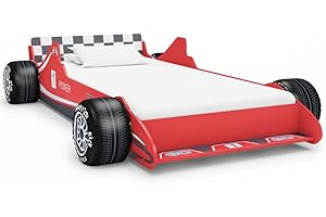 Festnight Cama Infantil con Forma de Coche de Carreras para Niños, Muebles para Dormitorio de Niños, 90x200 cm Roja