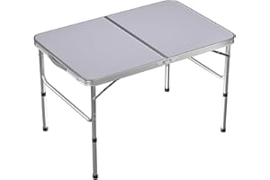 EFAN 3ft Folding Camping Table with Adjustable Height, Folding Portable Lightweight Aluminum Picnic Tables for Outdoor Indoor Beach Backyard Backyard Wedding Garden Party BBQ, White
