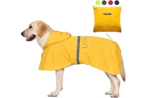 KOOGAL Imperméables pour Chiens avec Capuchon Impermeable Chien, Manteau Chien Imperméable, ultraléger et aéré avec Bandes réfléchissantes pour Chiens Moyens à Grands (Jaune, 5XL)