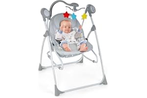 GYMAX Baby Swing Bouncer, 2-In-1 Infant Adjustable Rocking Chair with Remote Control, Music Box and Toys, Newborn Rocker Seat (Gray)
