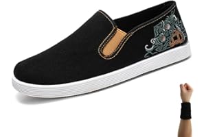 Dee Plus Kung Fu Schuhe, Tai Chi Bestickte Schuhe Kampfsportschuhe Damen Herren Tai Chi Slippers, Chinesische Traditionelle Peking-Stil, Gummisohle Unisex Schwarz