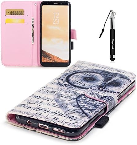 Galaxy S8 Plus Wallet Case Cover [with 1 Free Black Retractable Dust Plug Stylus Pen],Huphant Stylish Premium Flip Magnetic Detachable PU Leather Wallet Musical Notes And Owl Pattern Delicate Painting Smooth Touch Cute Art Painted Design Case Kickstand Function Card Holder Slot Magnetic Closure Closed Elastic Buckle Protective Skin Cover Phone Case for Samsung Galaxy S8 Plus