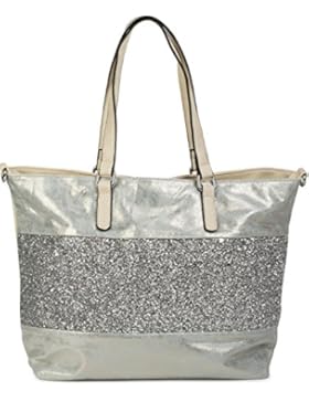 styleBREAKER edle Schultertasche Handtasche mit Pailletten Streifen und Metallic Optik, Shopper, Tasche, Damen...