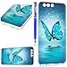 Produktbild FESELE Leuchtende Nacht Silikon Hülle für [Huawei P10 Plus], Durchsichtig Ultradünn TPU Handytasche für Huawei P10 Plus, Bunt Malerei TPU Abdeckung Muster Transparente Luminous Schutzhülle Weiches Silikon Hüllen Rückschale Schutz Tasche Scratch-Resistant Etui Bumper für Huawei P10 Plus + Blau Eingabestift-Schmetterling