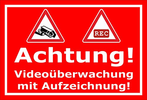 Video-Überwachung Schild - Achtung Videoüberwachung mit Aufzeichnung – 30x20cm | stabile 3mm starke PVC Hartschaumplatte – S00348-002-D – Kamera-Überwachung +++ in 20 Varianten erhältlich