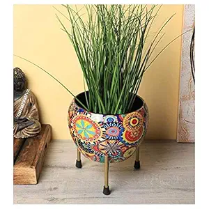 TRT Iron 7cm Height and 10cm Diameter 10cm Stand with Pot (Multicolour )