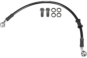 Motoforti Universal Brake Hose Motorcycle ATV Dirt Bike Motocross Braided Hydraulic Brake Line Oil Hose Pipeline, 40cm, Durable, Metal, Black Silver Tone, 1 Set