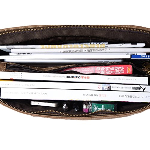 S-ZONE 14 Inch Vintage Aktentasche Arbeittasche Messenger Bag Umh  ngetasche Schultertasche Laptoptasche aus Canvas Leder  Kaffee 