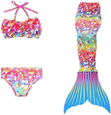 YYFishtail Mermaid Tail Swimming Girls 3Pcs Bikini Set Support Monofin, B, 150cm