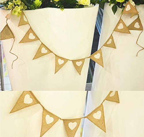 Nikgic Jute Herz Wimpel Wimpeln Dreieck Wimpel Bunting Fahnen Banner für Weihnachts Hochzeit Geburtstag Party Dekor - 6