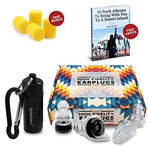 Solutions ZZZ Bouchons d'oreilles [2 tailles] pour Soirée, Concert, Festival, Clubs, DJ, petites oreilles- Maintien la qualité audio- Boîtier alu- GRATUIT:bouchons mousse, 1 boîte cadeau et 1 E-Book