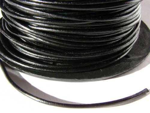 Lederband, Lederschnur, Lederriemen 5 m. Rund 1,5 mm. Schwarz